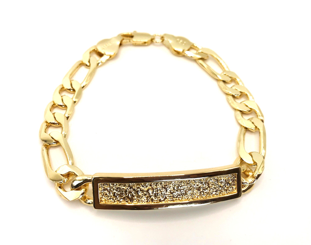 Men 14K Gold Plated Figaro Chain Bracelet. 9in Oro Laminado de Placa